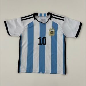 Boys Kids UNISEX Lionel Messi Jersey Striped Blue White Futbol Soccer Size 5/6